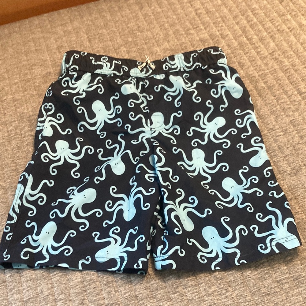 George Kids Swim Trunks - Black and Light Blue Octopus Print